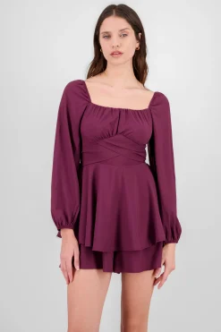 Shasa Puff Sleeves Solid Romper