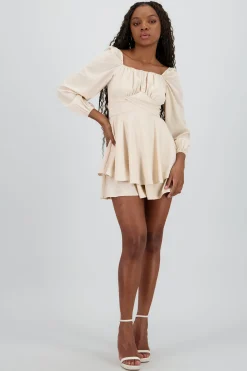 Shasa Puff Sleeves Solid Romper