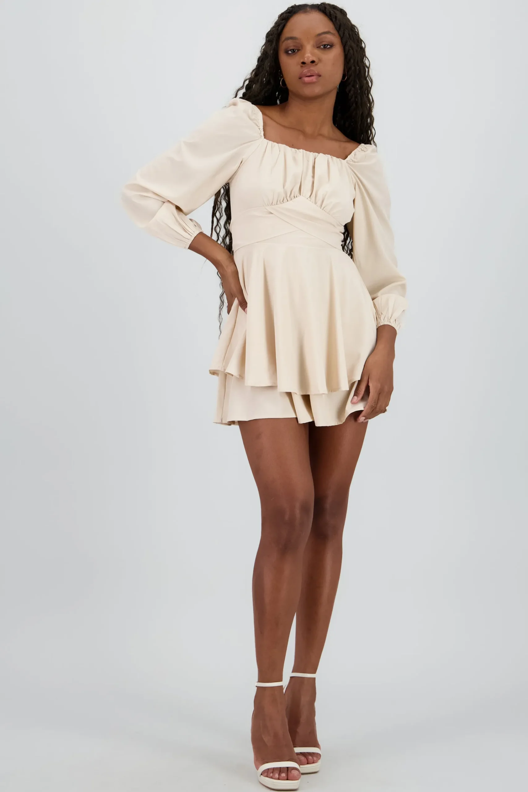 Shasa Puff Sleeves Solid Romper