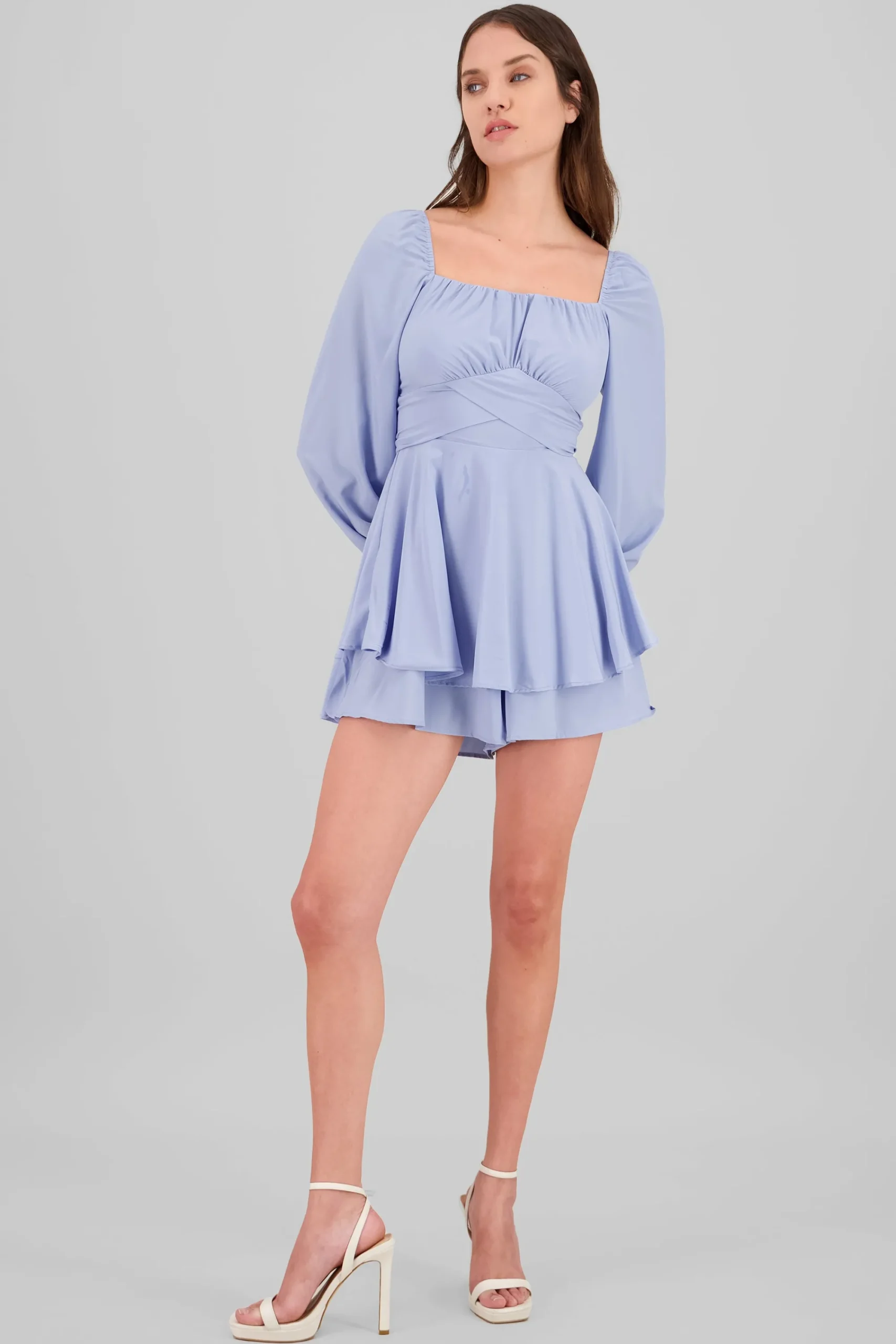 Shasa Puff Sleeves Solid Romper