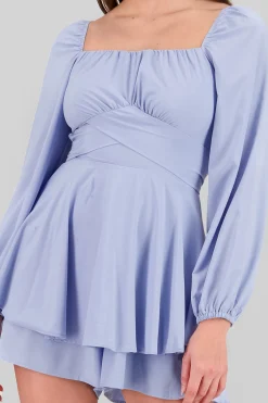 Shasa Puff Sleeves Solid Romper