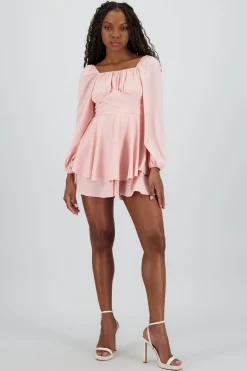 Shasa Puff Sleeves Solid Romper