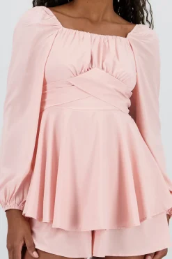 Shasa Puff Sleeves Solid Romper