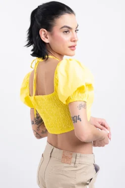 Shasa Puffed Sleeve Halter Crop Blouse