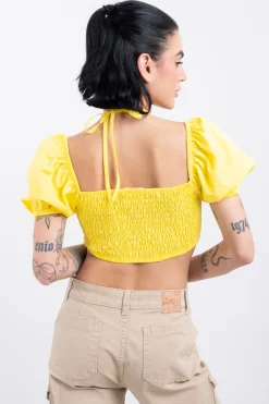 Shasa Puffed Sleeve Halter Crop Blouse