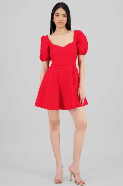Shasa Puffed Sleeve Sweetheart Neckline Mini Dress