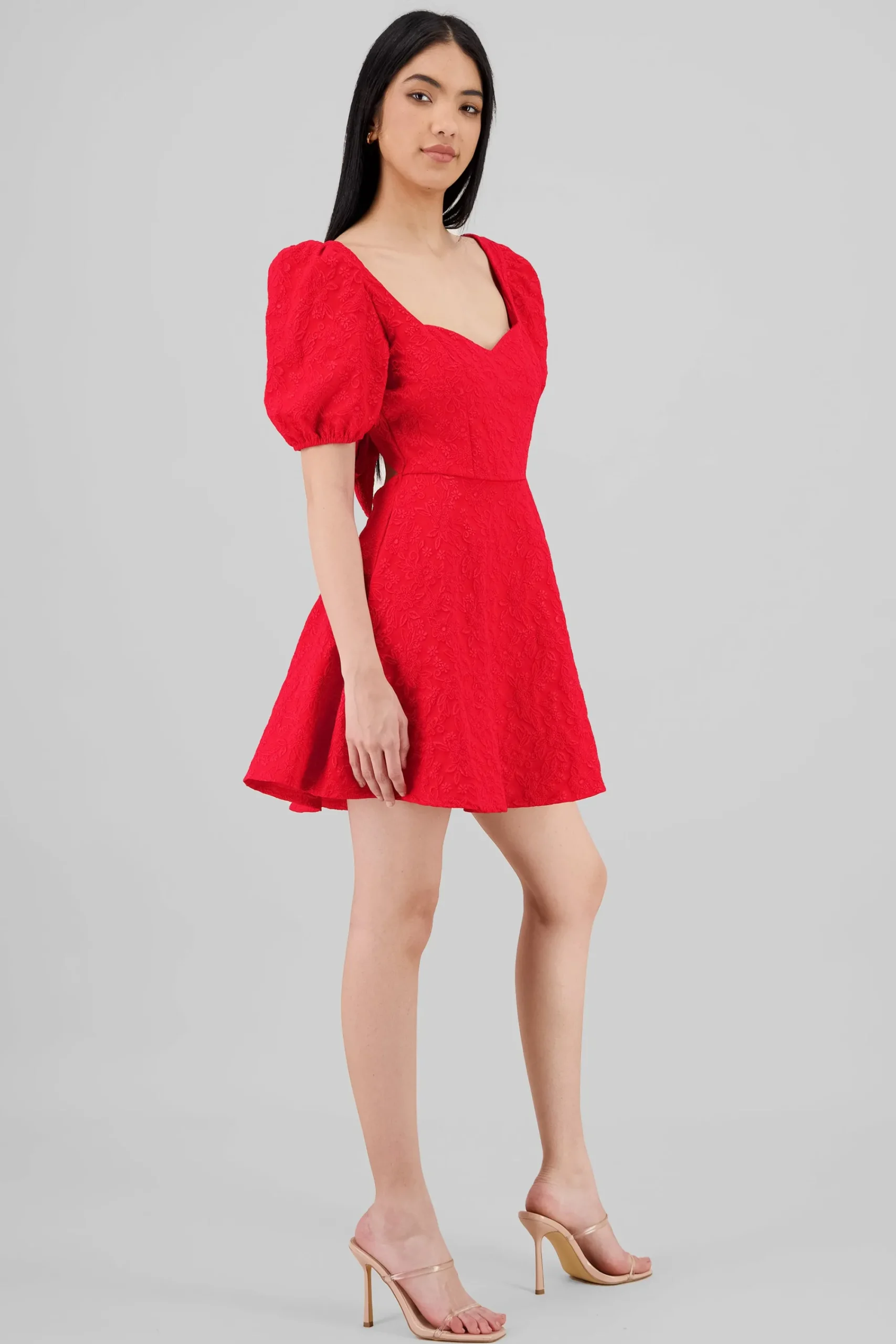 Shasa Puffed Sleeve Sweetheart Neckline Mini Dress