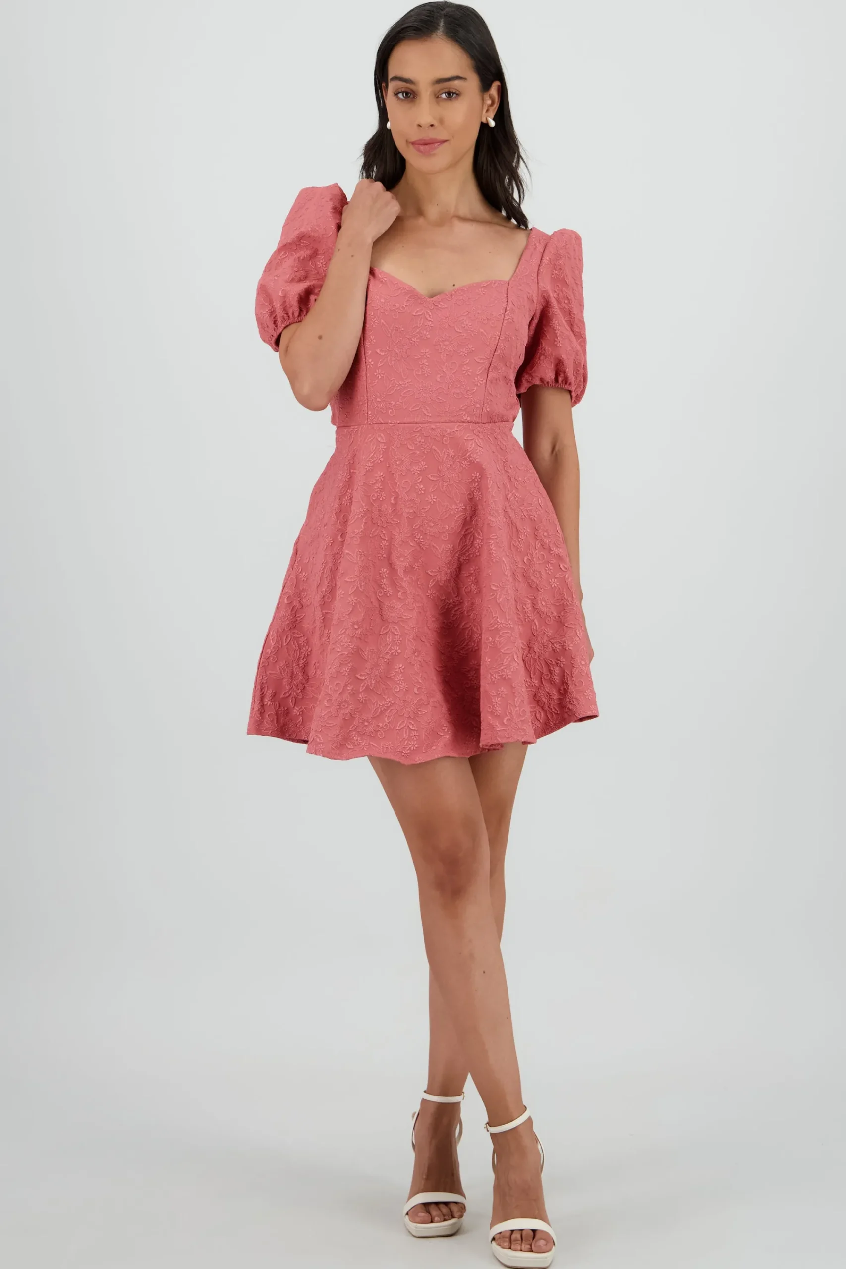 Shasa Puffed Sleeve Sweetheart Neckline Mini Dress