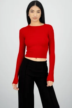 Shasa Ribbed High Neck Long Sleeve Top