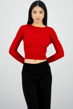Shasa Ribbed High Neck Long Sleeve Top
