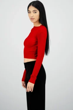Shasa Ribbed High Neck Long Sleeve Top