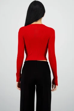 Shasa Ribbed High Neck Long Sleeve Top