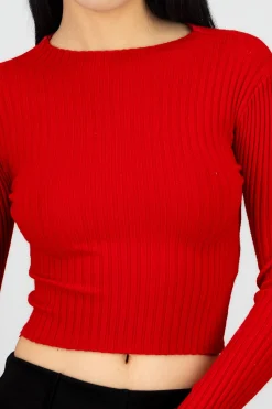 Shasa Ribbed High Neck Long Sleeve Top