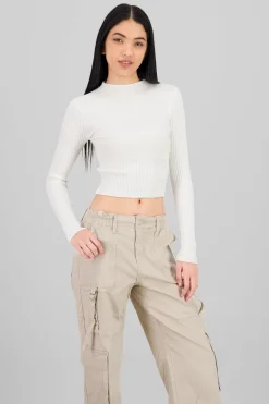 Shasa Ribbed High Neck Long Sleeve Top