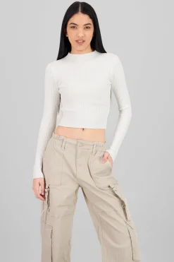 Shasa Ribbed High Neck Long Sleeve Top