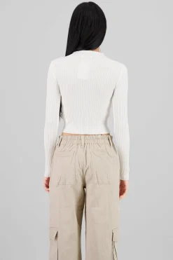 Shasa Ribbed High Neck Long Sleeve Top