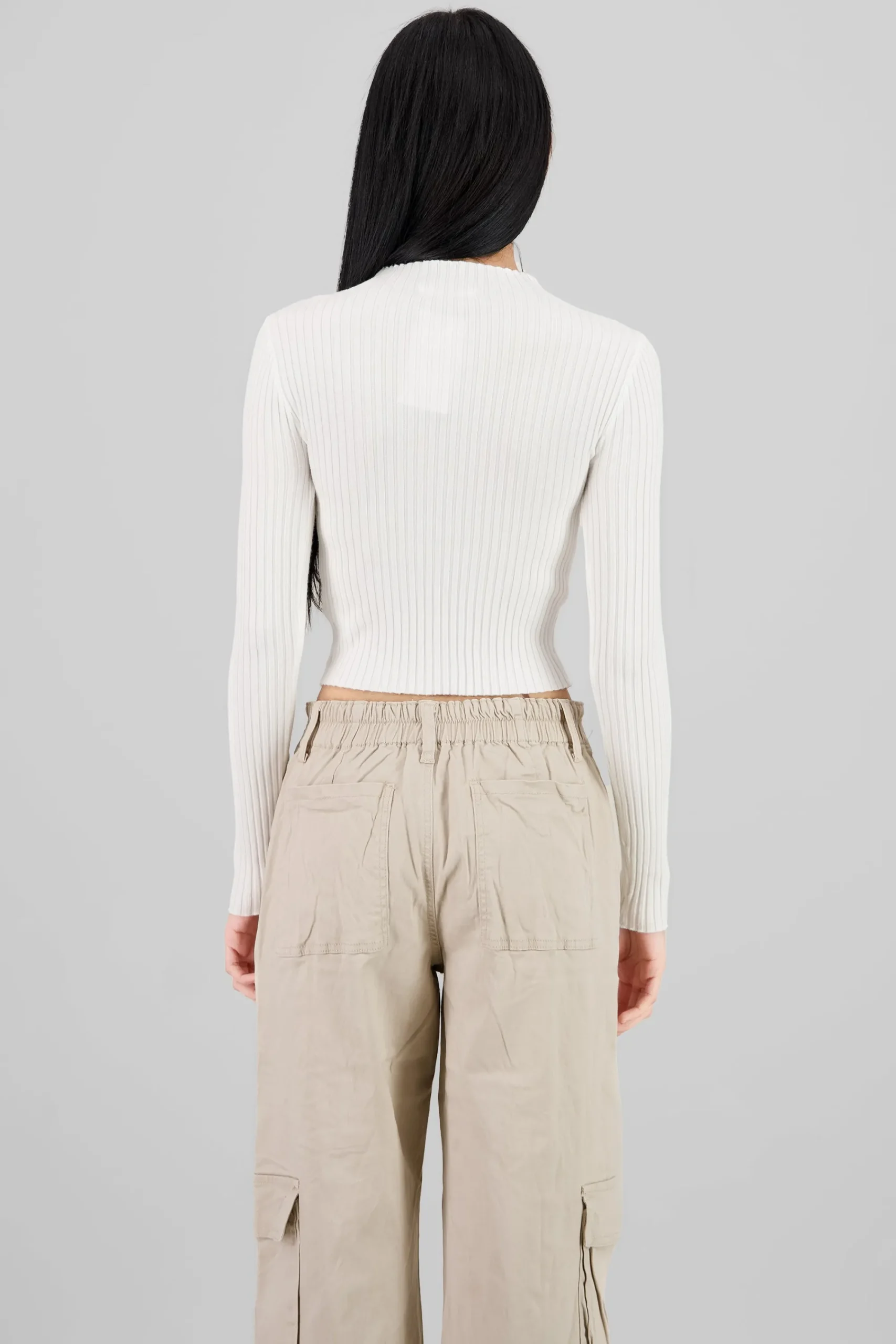 Shasa Ribbed High Neck Long Sleeve Top