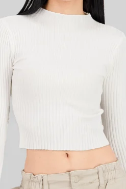 Shasa Ribbed High Neck Long Sleeve Top