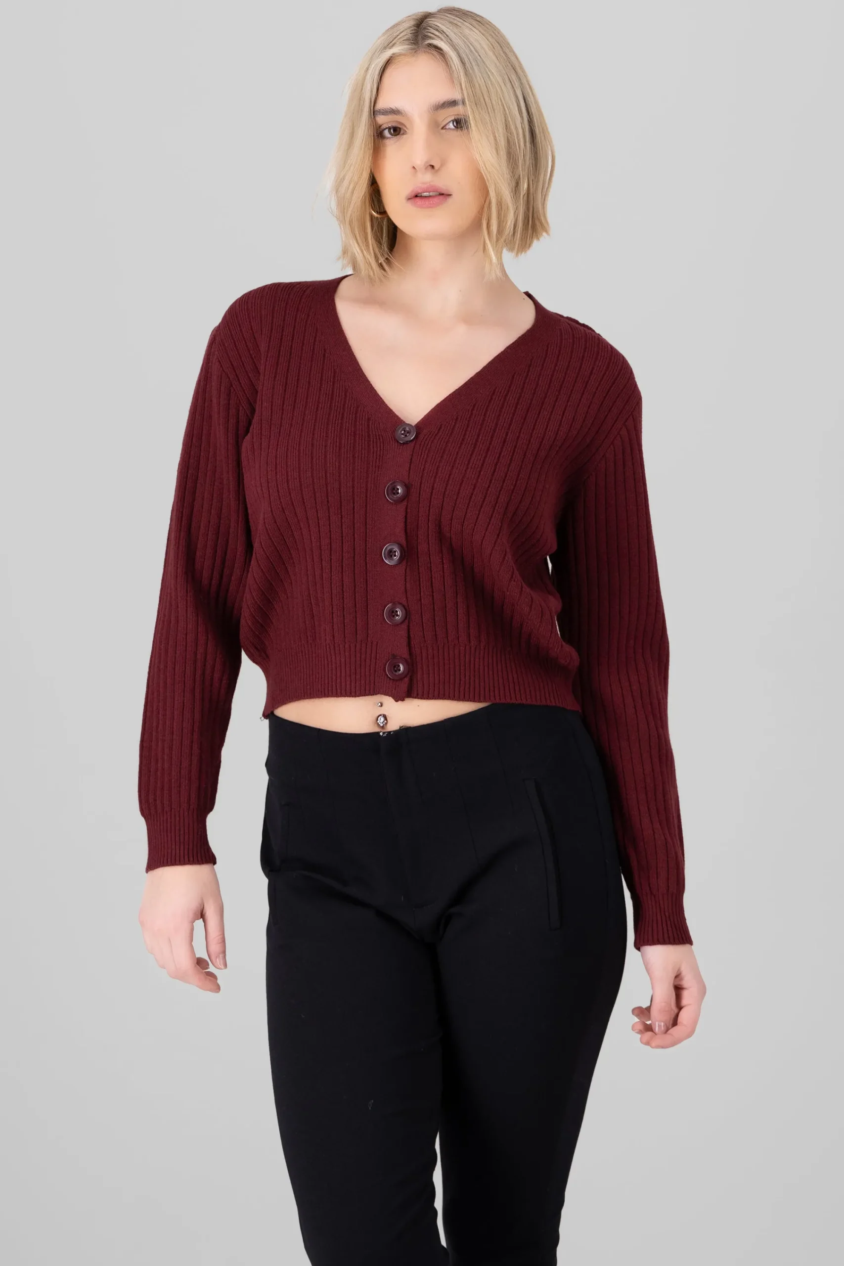 Shasa Ribbed Knit OpenButton Cardigan