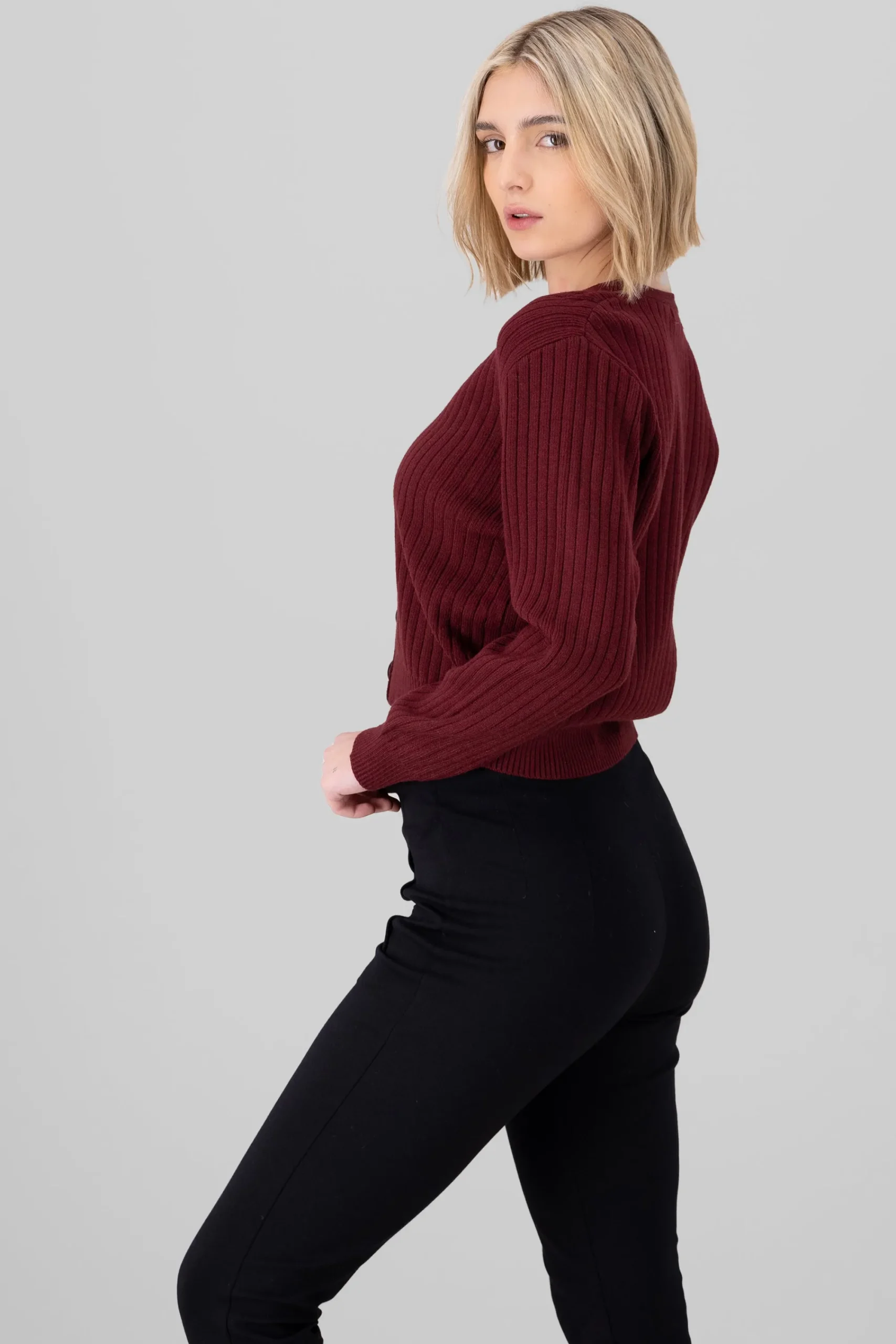 Shasa Ribbed Knit OpenButton Cardigan