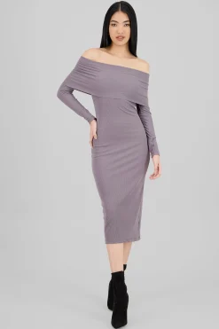 Shasa Ribbed Off Shoulder Midi Dress