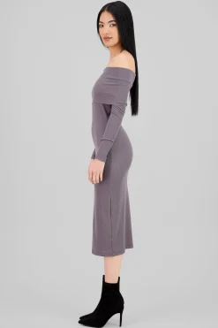 Shasa Ribbed Off Shoulder Midi Dress