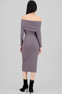 Shasa Ribbed Off Shoulder Midi Dress