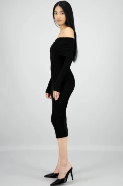 Shasa Ribbed Off Shoulder Midi Dress
