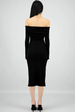 Shasa Ribbed Off Shoulder Midi Dress
