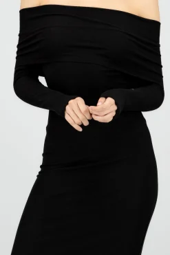 Shasa Ribbed Off Shoulder Midi Dress