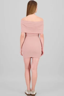 Shasa Ribbed Off Shoulder Mini Dress