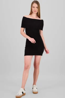 Shasa Ribbed Off Shoulder Mini Dress