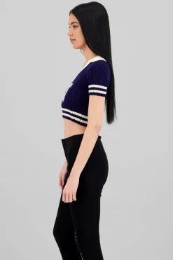Shasa Ribbed Polo Knit Top