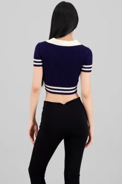 Shasa Ribbed Polo Knit Top
