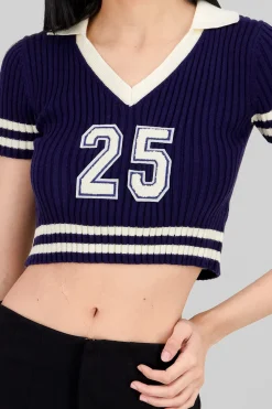 Shasa Ribbed Polo Knit Top