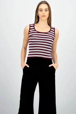 Shasa Ribbed Round Neck Striped Top