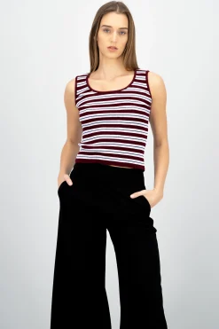 Shasa Ribbed Round Neck Striped Top