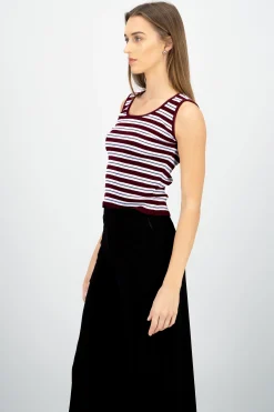 Shasa Ribbed Round Neck Striped Top
