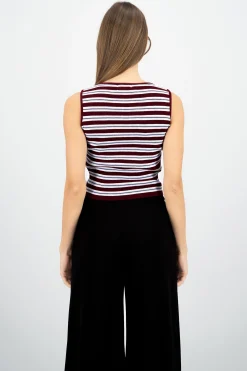 Shasa Ribbed Round Neck Striped Top