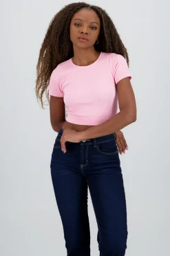 Shasa Ribbed Short Sleeve Cropped Top