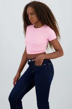 Shasa Ribbed Short Sleeve Cropped Top