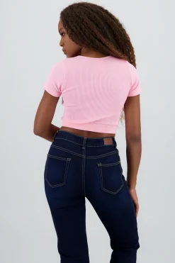 Shasa Ribbed Short Sleeve Cropped Top