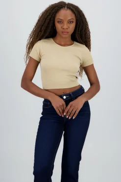 Shasa Ribbed Short Sleeve Cropped Top