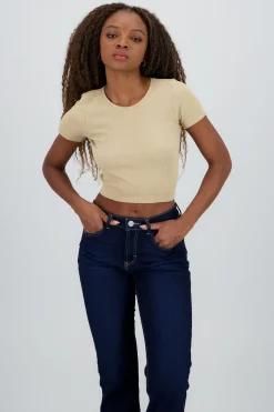 Shasa Ribbed Short Sleeve Cropped Top