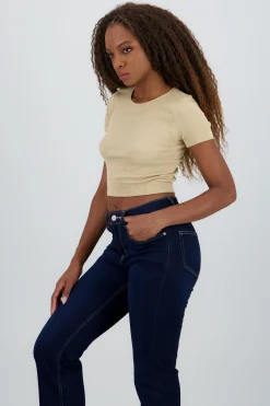 Shasa Ribbed Short Sleeve Cropped Top