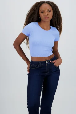 Shasa Ribbed Short Sleeve Cropped Top