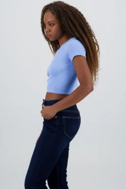 Shasa Ribbed Short Sleeve Cropped Top