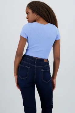 Shasa Ribbed Short Sleeve Cropped Top