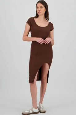 Shasa Ribbed Short Sleeve Midi Dress