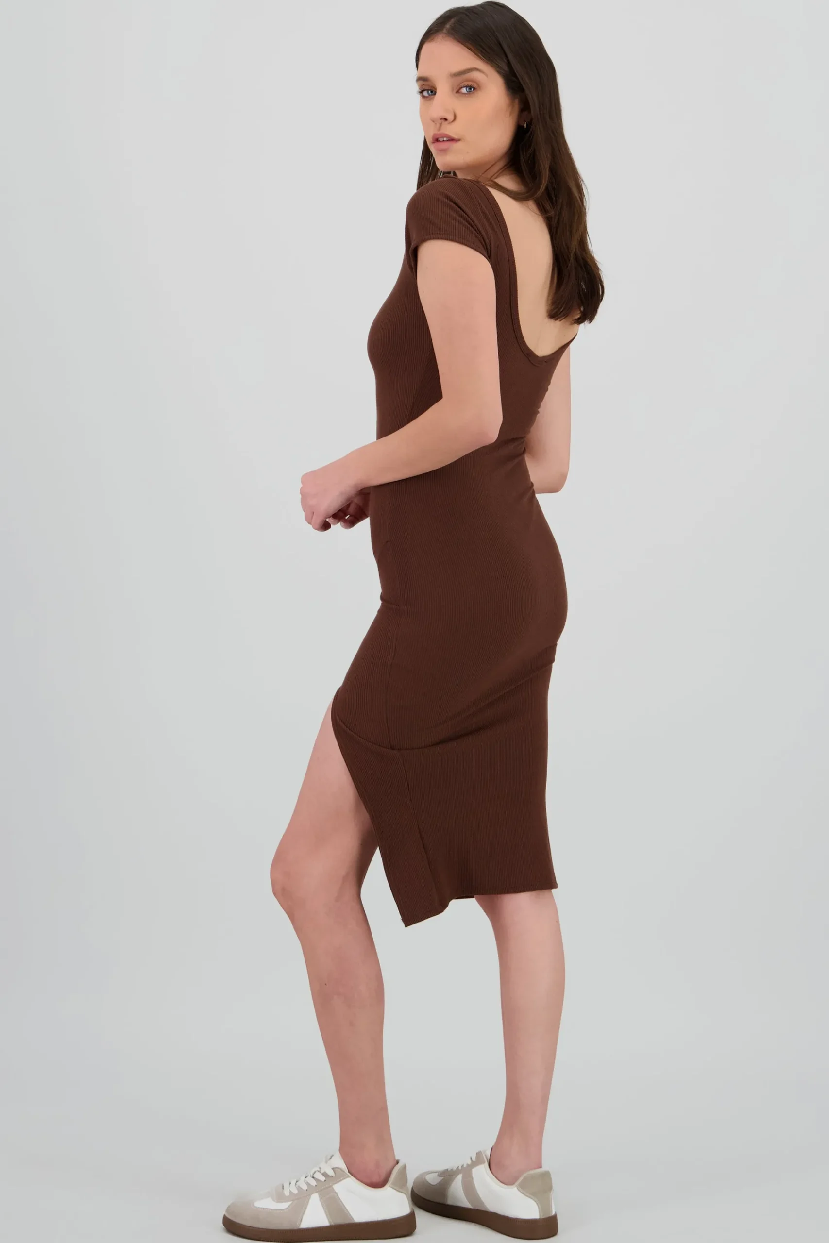 Shasa Ribbed Short Sleeve Midi Dress